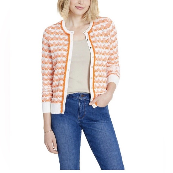 Charter Club Sweaters - Charter Club Orange and Cream Knit Cardigan